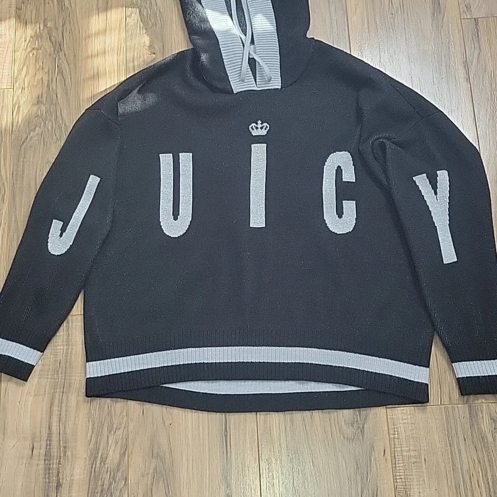 Juicy By Juicy Couture Black and Gray Knit Sweater with Hoodie